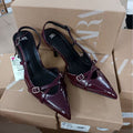 Za2024autum new women's shoes crimson cross buckle strap pointed toe high heel sandals british style mules shoes