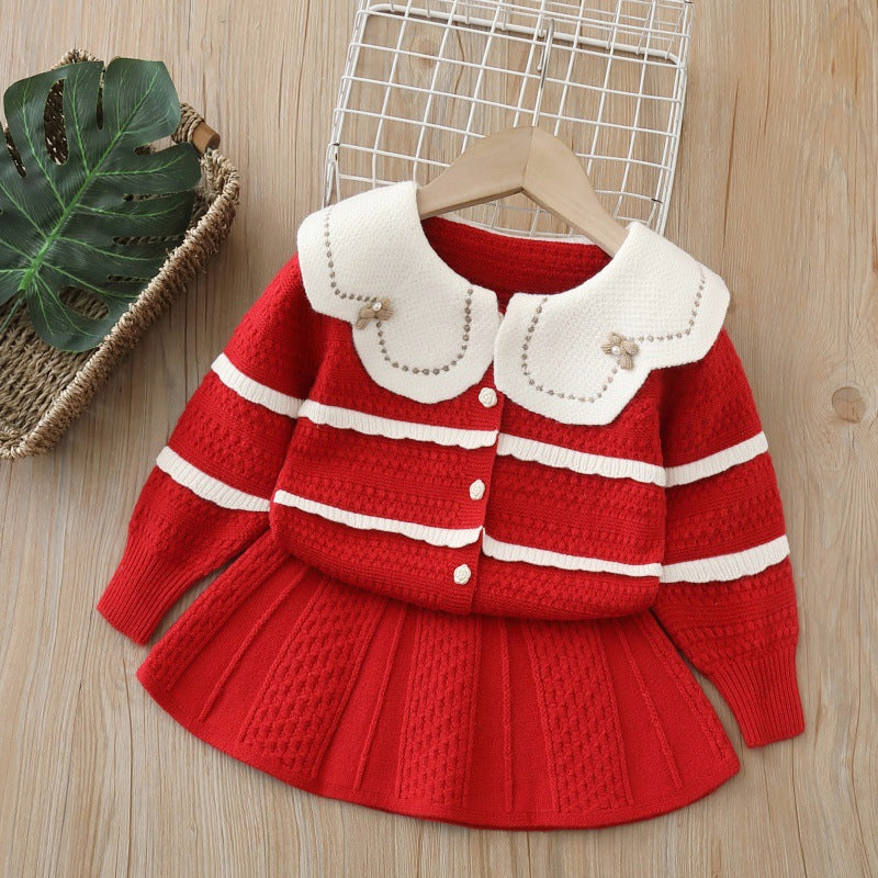 Girls' knit sweater set - new  collection: two-piece outfit with oversized collar and pants