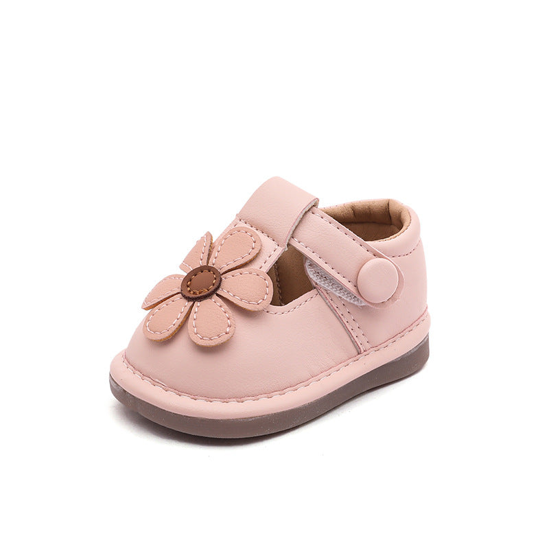 Autumn new baby flats 0-1-2 years soft sole first walker shoes girls princess style squeaky shoes outdoor baby shoes