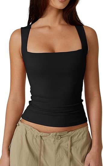 2025 european and american style amazon streetwear hot girl fashion square neck basic slim-fit sleeveless tank top women's undershirt