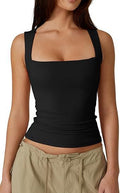 2025 european and american style amazon streetwear hot girl fashion square neck basic slim-fit sleeveless tank top women's undershirt