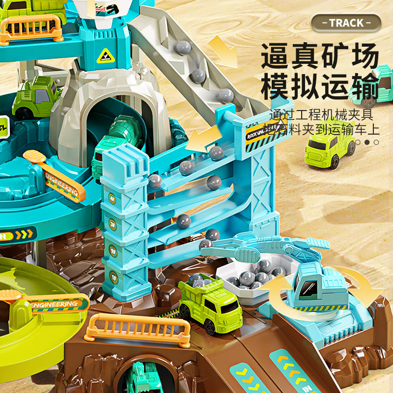 Electric engineering rail car sliding train parking lot car breakthrough adventure boy educational kids toy