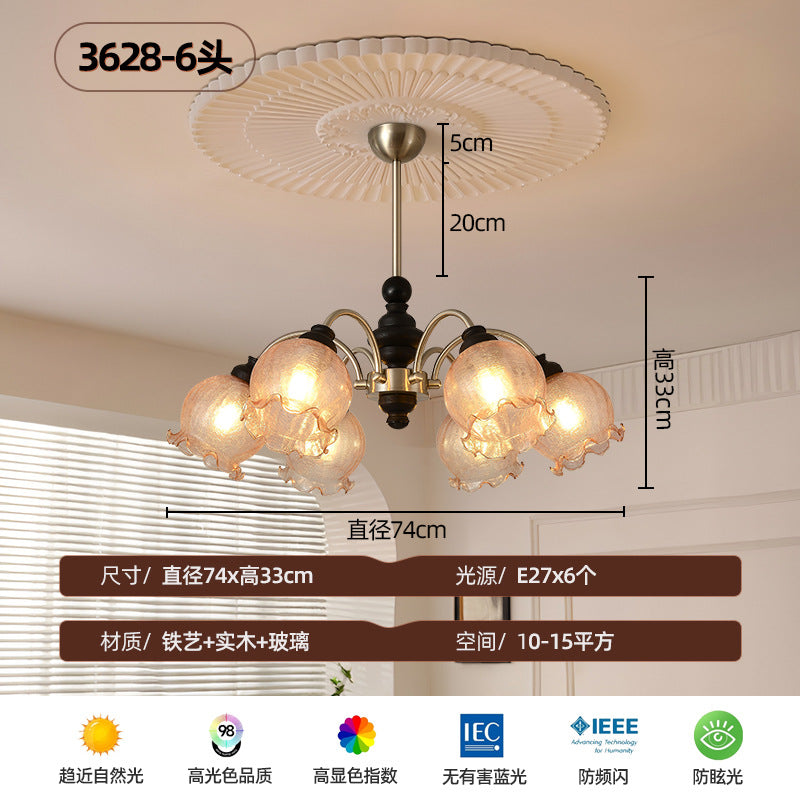 French antique living room bedroom chandelier American retro Bauhaus solid wood dining room lighting full spectrum bedroom light