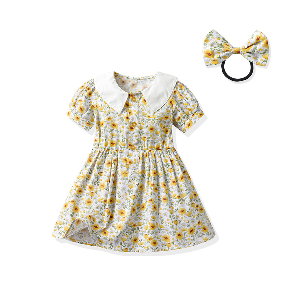 Sister and brother outfit, sister and brother outfit, family summer k-style male and female baby short-sleeved shirt, free belt, headband, shortssuit