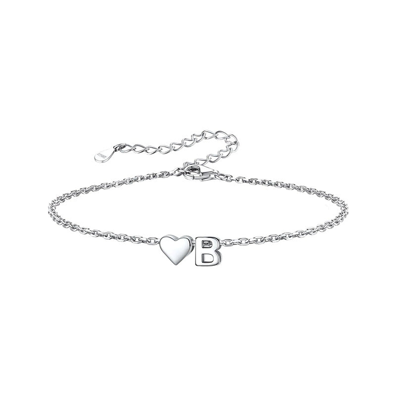European and american style 26 alphabet letter bracelet for women - fashionable, minimalist, elegant stainless steel heart letter bracelet
