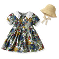 Girls' floral print cotton dress with straw hat - vintage-inspired, chic, and sweet