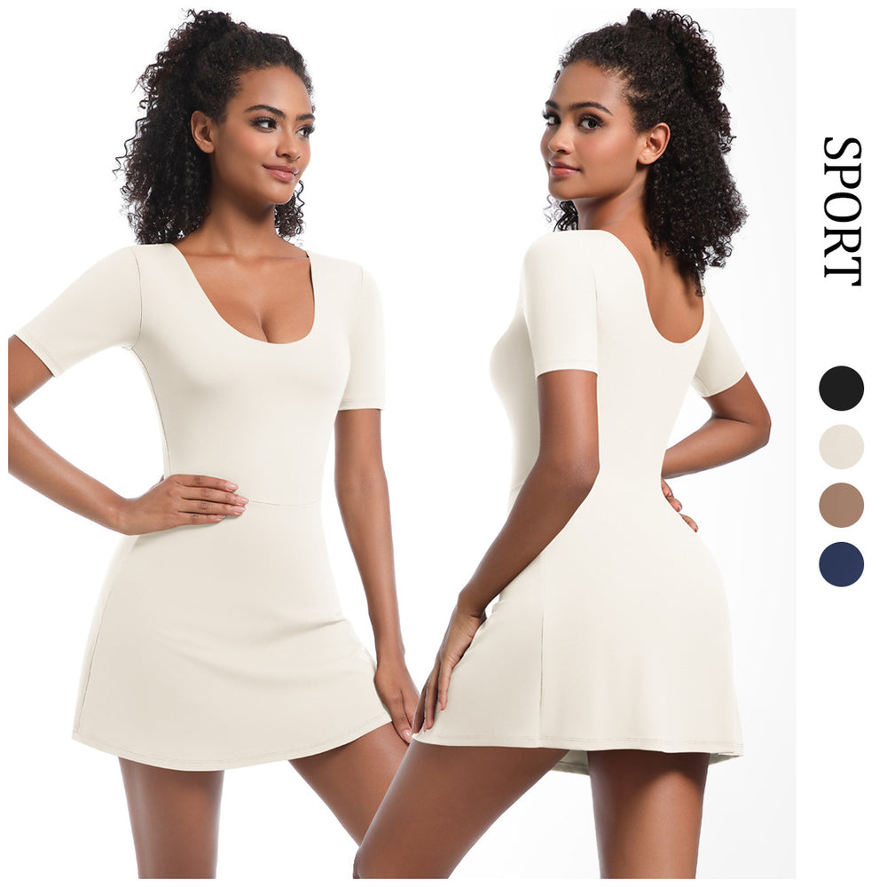new arrival short-sleeved dress yoga wear quick-drying tight sports tennis skirt outdoor fitness casual hip skirt
