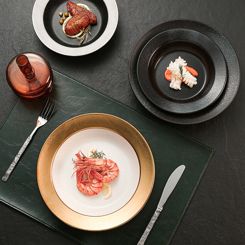 Japanese retro ceramic dinnerware - western dessert, straw hat plate, restaurant hot pot, soup plate, fruit salad, snack deep dish