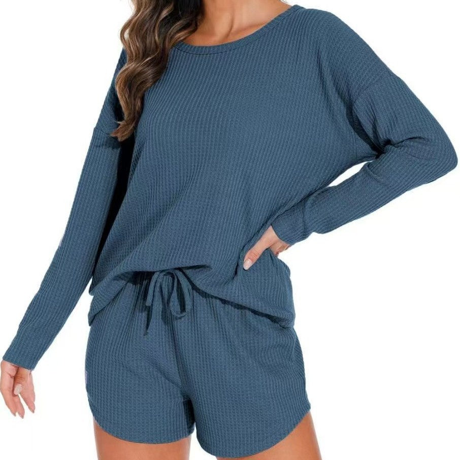foreign trade european and american women's home clothes pure color round neck all year round home clothes casuallong sleeves drawstring mouth