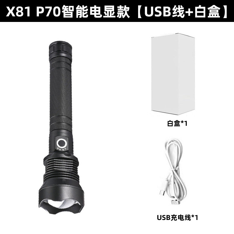 Cross-border XHP50 strong light flashlight USB charging aluminum alloy multi-function outdoor telescopic zoom waterproof flashlight