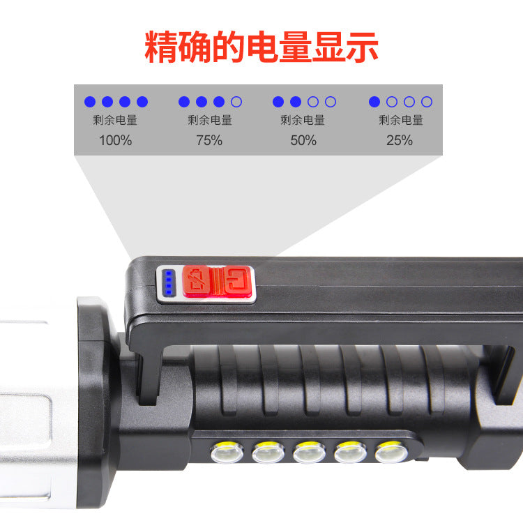 Cross-border new portable flashlight strong light USB charging COB household light outdoor lighting emergency LED flashlight