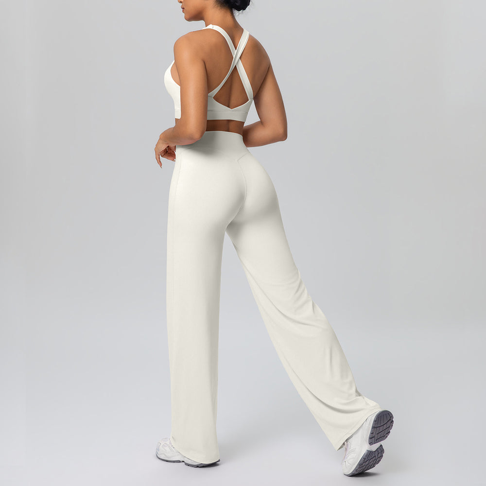 fashionpure color double-sided brushed back cross sports intimates yoga suit running fitness two-piece set