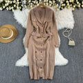 Fall and winter tweed style grids celebrity metal buttons double-breasted lapel waist silmknitting long skirt dress