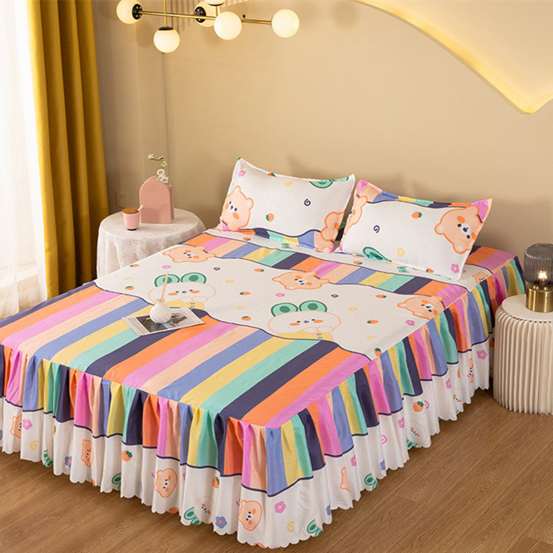 Bedspread bed skirt three-piece set korean style lace bed cover fitted sheet bed cover 3-piece set 1.68m bed 2.0 bed protector