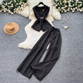 K-stylework clothing style vest high waistloose pantstwo-piece set women's summer silm type strap waist slimming looksuit