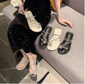 Popular ins outing small cool slippers fairy 2024new arrivalsummer beach rhinestone toe clip toe slippers outwear