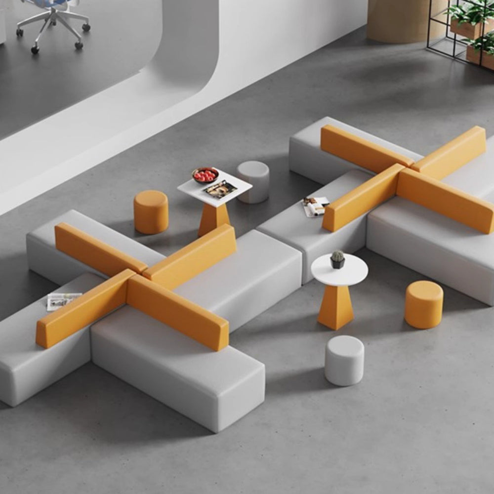 Creative casual office reception area - minimalist modern training center waiting area sofa and coffee table set