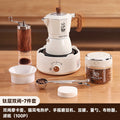 Titanium-coated double-valve moka pot 7-piece set [cat ear electric stove + hand grinder + bean jar + measuring spoon + powder dispenser + filter paper