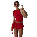 european and american cross-border summer new women's sleeveless round neck slim-fit tank top and mini skirt two-piece set