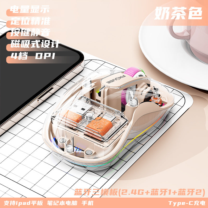 New m333 wireless bluetooth transparent mouse - rechargeable, with colorful breathing light, for tablets, laptops, and office use