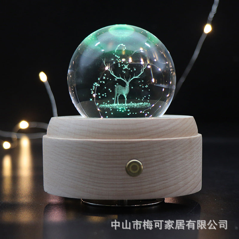 Colorful touch creative gift crystal ball music box transparent crystal light ball music box 3D night light