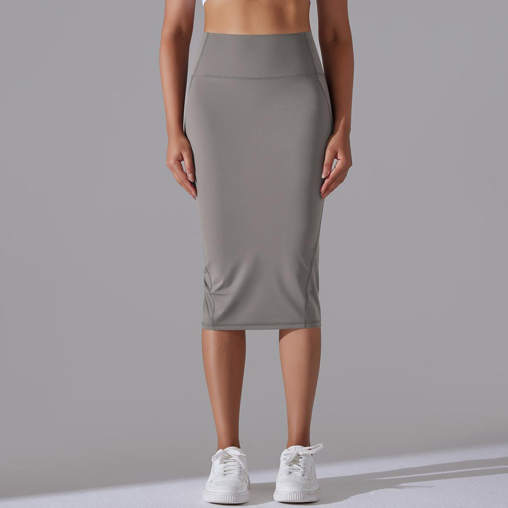 Naked high waist tight hip skirt sports skirt high elastic brushed medium long slit casual yoga women's skirt