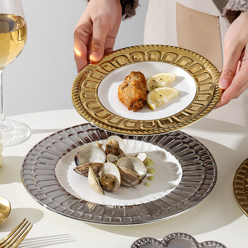 Insaccessible luxury ceramic western food plate scandinavian relief restaurant for home steak plate fruit dessert plate model room plate