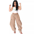 European and american style loose jeans  cross-border women's clothing street casual shirringtie back elastic waist harem pants