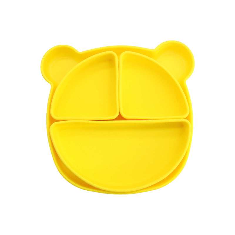 Children's silicone grid plate set cat rabbit bear cute wind portable tableware baby complementary food training bowl set