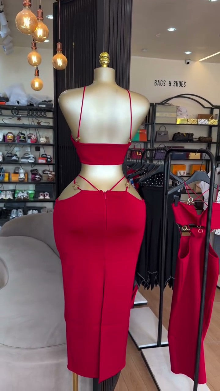 European and american cross-border women's fashion:  summer new arrivals - sexy and elegant ring-embellished, slim-fit, backless cami dress