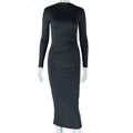 Fashion style insexport women's pure color round neck long sleevespullover street one-step dressdress one piece dropshipping