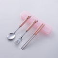 Cartoon portable cutlery set - student fork, spoon, chopsticks, and utensil case travel set - kids' stainless steel fork, spoon, and chopstick set
