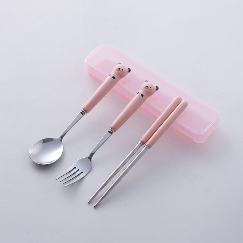 High-style stainless steel panda portable cutlery set with logo customization, wholesale children's tableware, spoon and fork set, custom-made