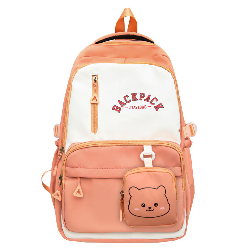 Small fresh student schoolbag, cute, fashionable and high-value backpack, large-capacity texture splicing contrasting color backpack.