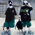 Boys' trendy sports outfit:  new korean style, casual printed summer t-shirt and shorts two-piece set for mid-to-large children