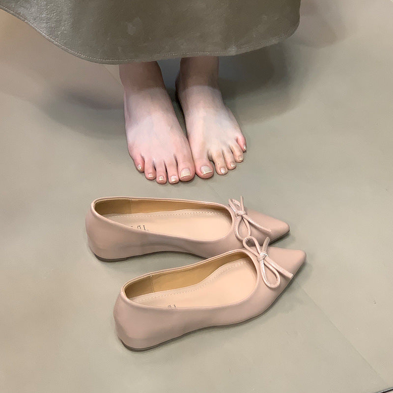 Bow-tie mary jane flats - pointed toe work shoes - women's 2025 new fashion shallow mouth versatile pumps