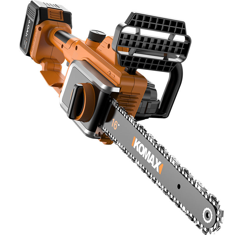 Cordless chainsaw - rechargeable, compact, and powerful - ideal for home use. features a high-capacity lithium battery for extended run time and heavy-duty cutting. perfect for felling trees and general woodworking