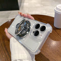 Acrylic four-corner anti-drop phone case for iphone 16, creative gyro rotating stand, compatible with apple 17 pro max