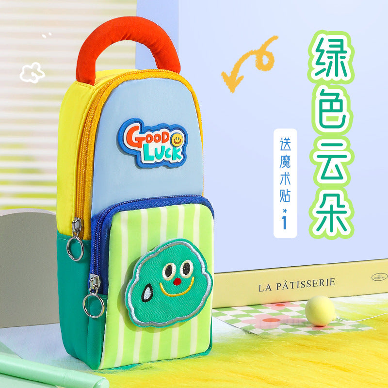 New simple retro style stationery bag for primary school students, boys and girls, niche non-collision stationery bag, schoolbag, vertical pencil bag