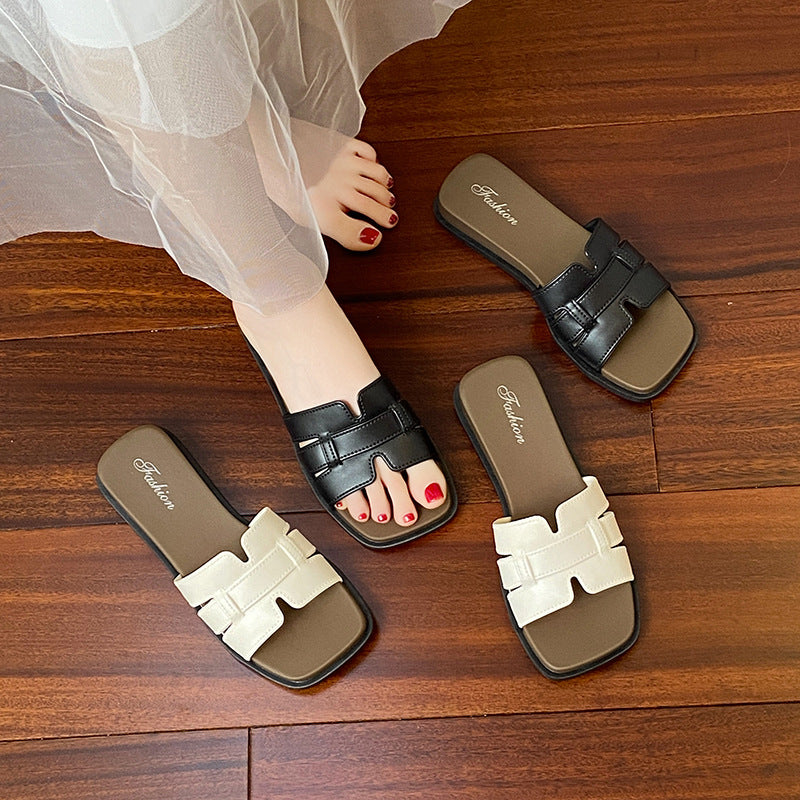 French flats internet celebrity square toe fashioneasiest for match one-line slippers new arrival summer style fairy braided outwear sandals women