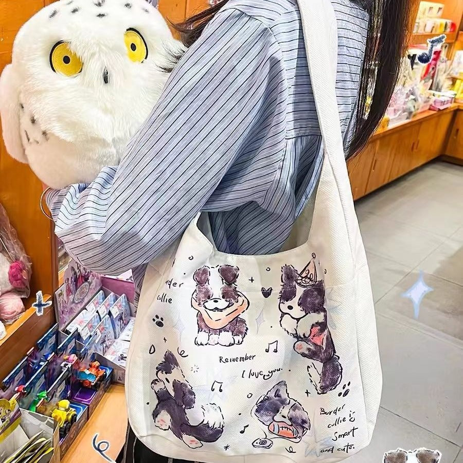 2024new arrival outing puppy shoulder bag easiest for match large capacity canvas bag student work clothing tote bag outing women's bag