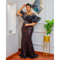 Rose sequin bodycon mermaid evening gown maxi dress off-the-shoulder ruffle luxury african european women's clothing
