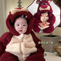 Baby girl onesie, infant winter loungewear, unisex strawberry bear cartoon super cute outfit, toddler romper