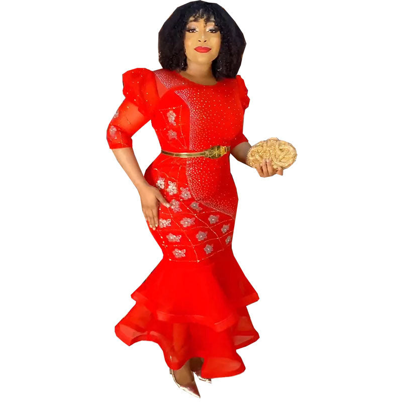 new african cross-border fashionable slim-fit sequin evening dress gown