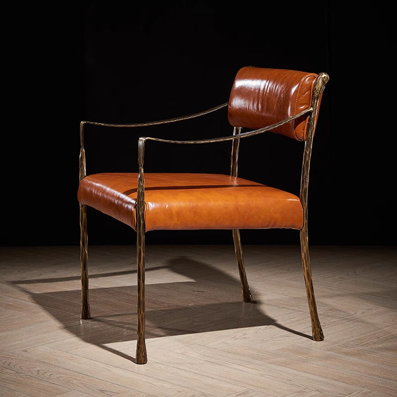 French medieval style armchair classy oil wax leather iron metal chair solid iron forged single sofa casual chair