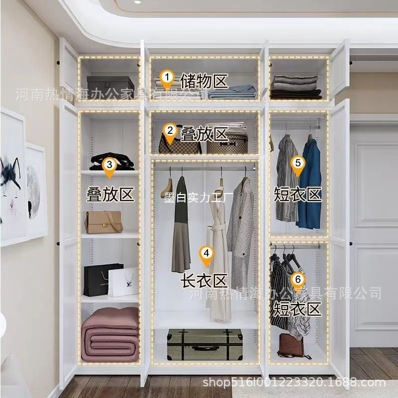 Steel wardrobe formaldehyde-free household bedroom small apartment large wardrobe metal iron storage cabinet