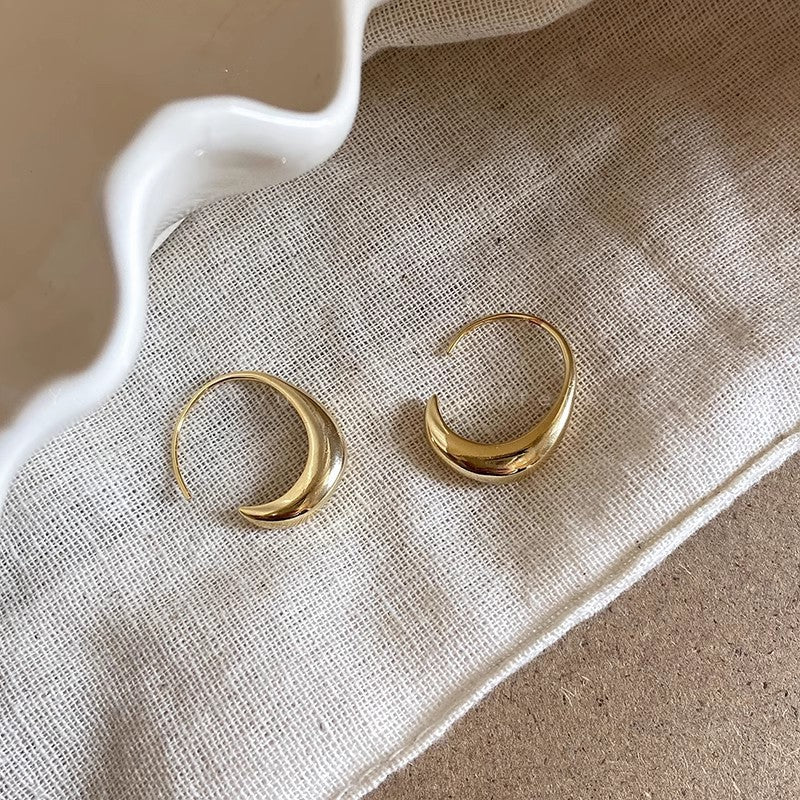 925 silver needle hong kong style retro metal earrings for women classy geometric plain hoop earrings easiest for match exaggerated work clothing earrings