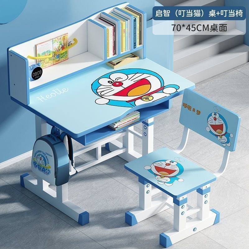 Children's desk study table - adjustable height, writing desk, homework table and chair set with modern bookshelf - school desk and chair