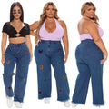 21828 european and american cross-border women's spring new embroidered washed sexy denim jeans  new plus size