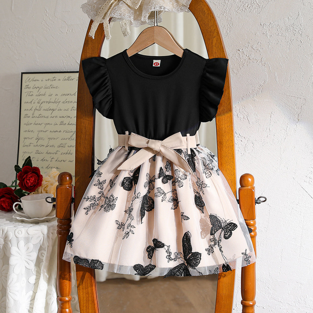 cross-border fashion spring/summer new girls' flutter sleeve knitted pullover dress - princess dress for toddlers and young children